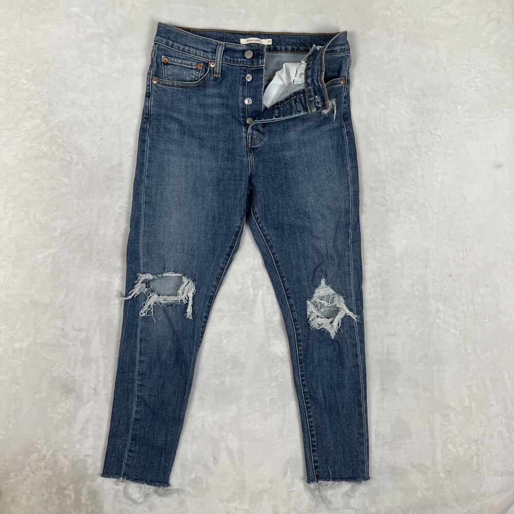 Levi's Wedgie Skinny High Rise Jeans Womens 30 Blue Medium Wash Distressed Denim